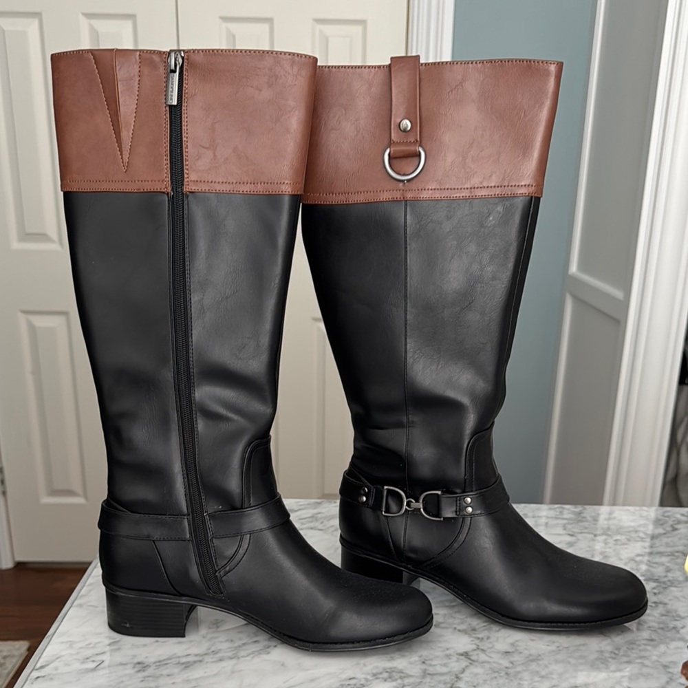 Bandolino Black and Brown Heeled Riding Boots with Classic Equestrian Style